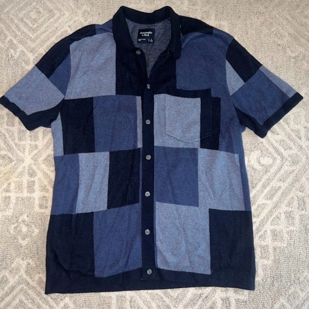 A&F Navy Checkered Sweater Polo in Large